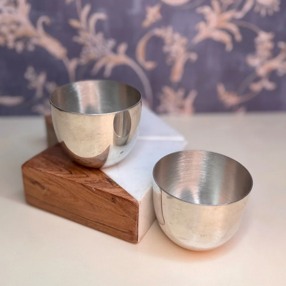Vintage Estate Pair of Stieiff Pewter Jefferson Cups Engraved with R